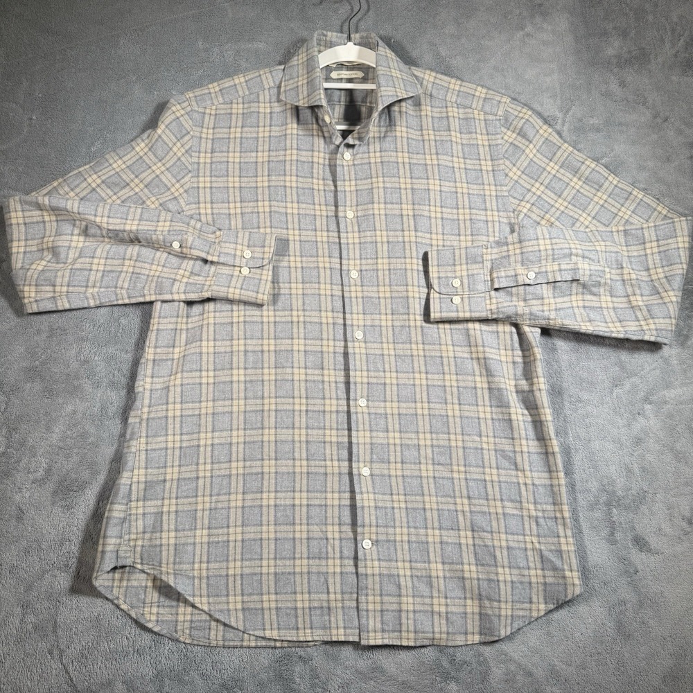 Suitsupply Slim Fit Shirt Mens 15.5 Plaid Egyptian Cotton Button Up Long Sleeve